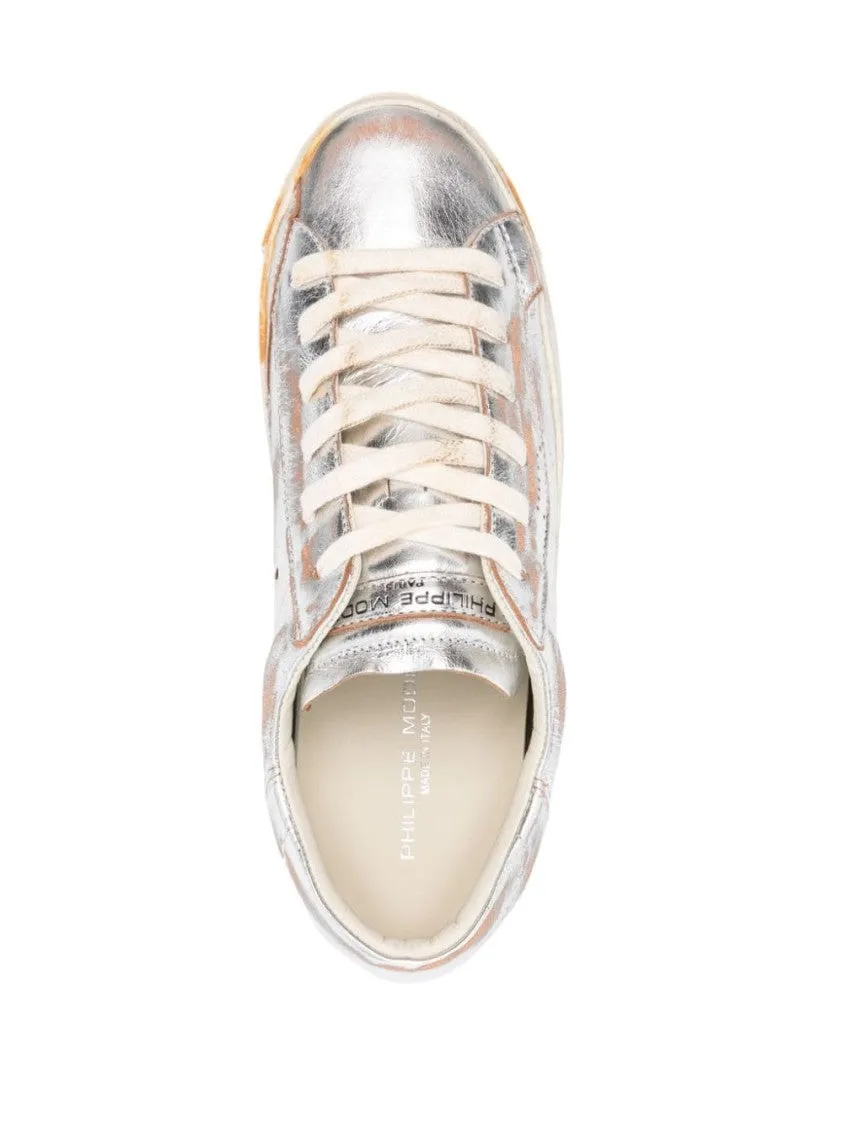 Aged Effect and Distressed Sole Silver Sneakers