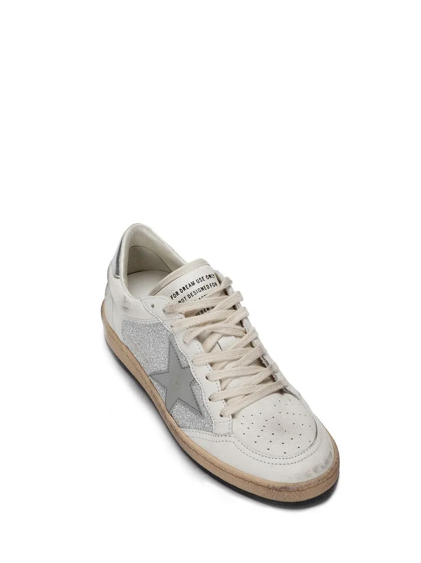 Ballstar Glitter-Accented White Leather Sneakers