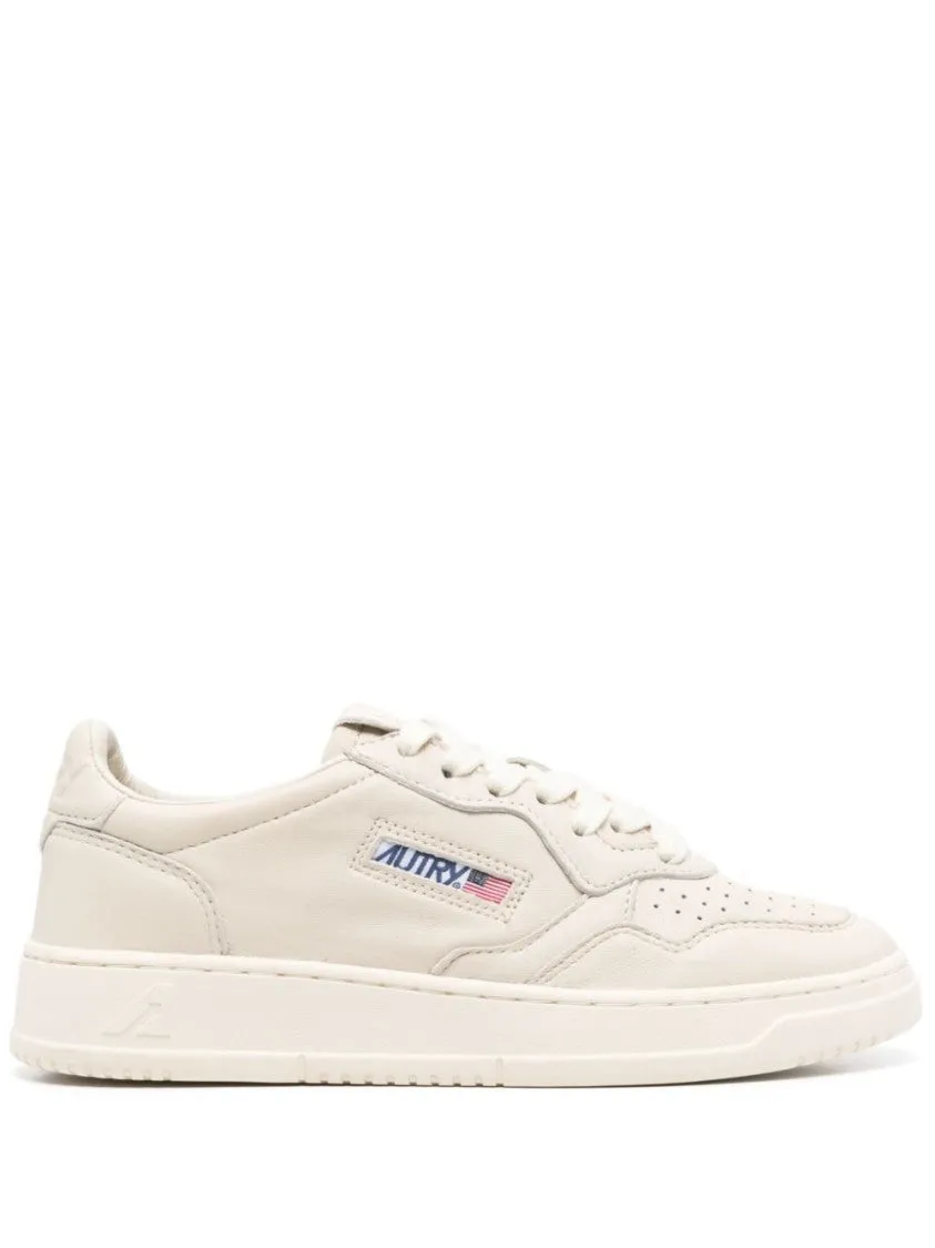 Beige Low-Top Sneakers With Perforated Detailing And Cushioned Sole