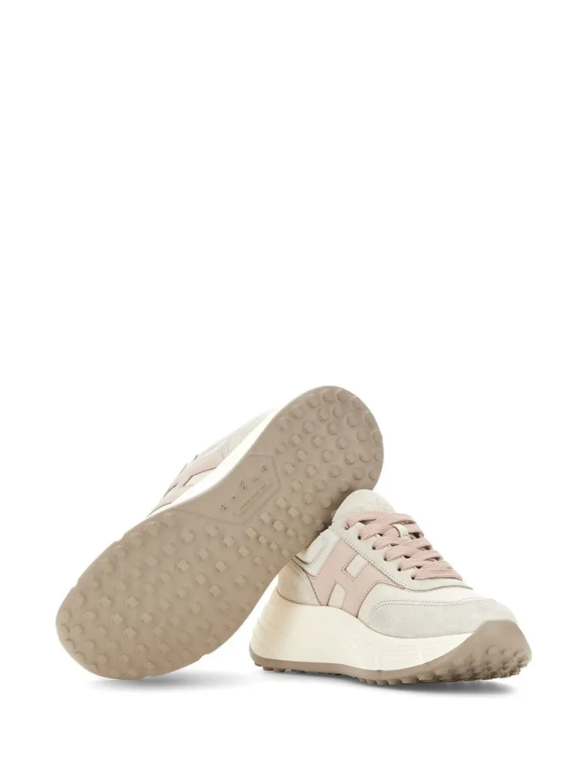 Beige Sneakers With Textured Upper And Sole
