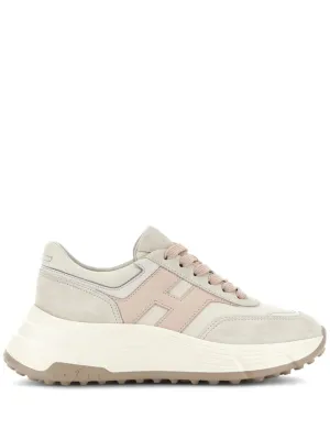 Beige Sneakers With Textured Upper And Sole