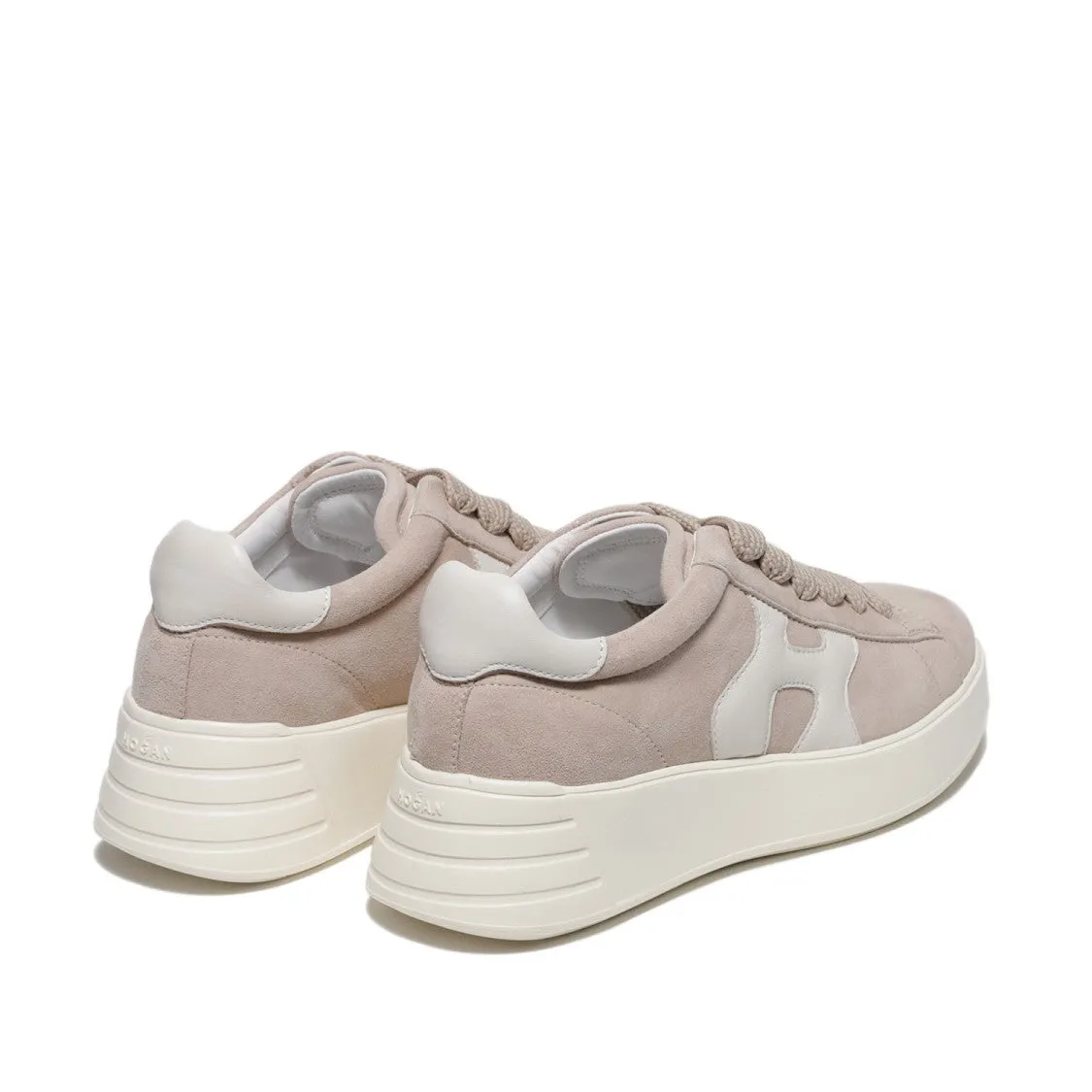 Beige Suede And H White Rebel Sneakers