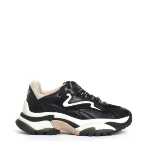 Black Leather And Fabric Sneakers With Chunky Sole