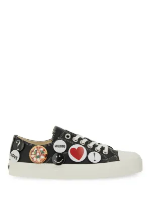 Black Leather Sneakers With Playful Pins