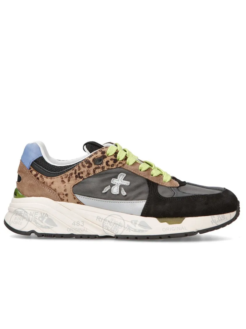 Black Suede And Gray Fabric Mased Sneakers