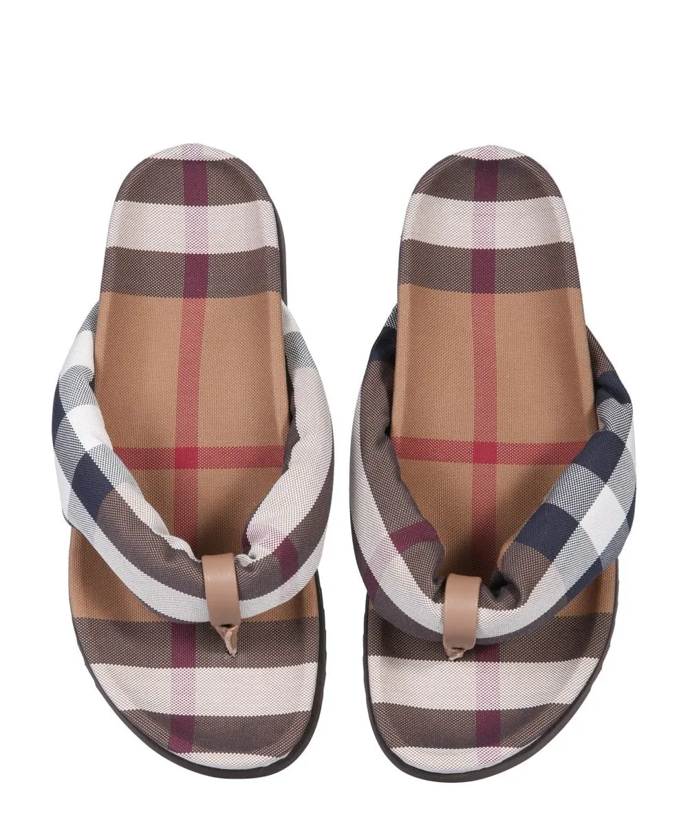 Burberry Men's Duncannon Beige Check Sandals Flip Flops
