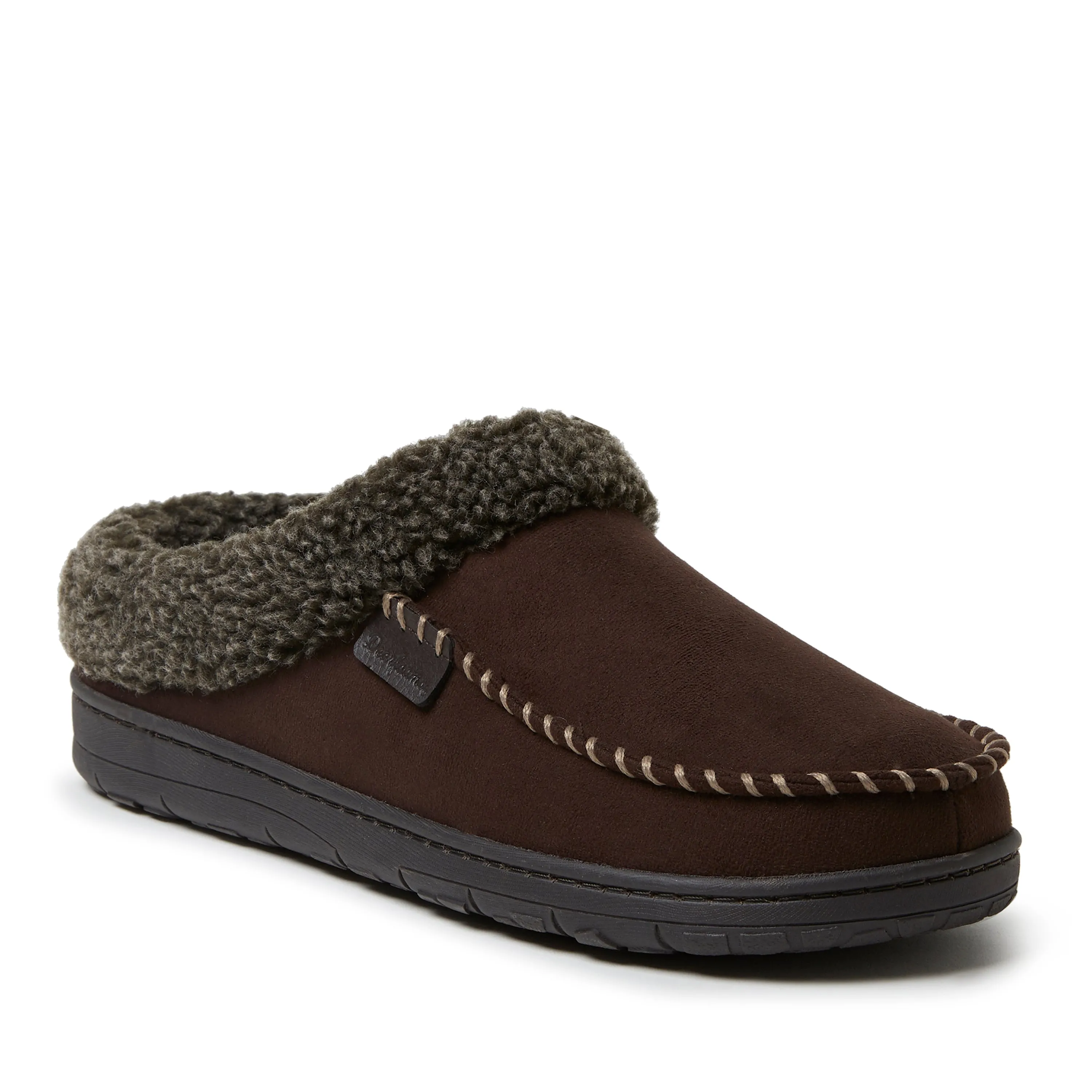 Dearfoams Mens Brendan Microsuede Moc Toe Clog with Whipstitch