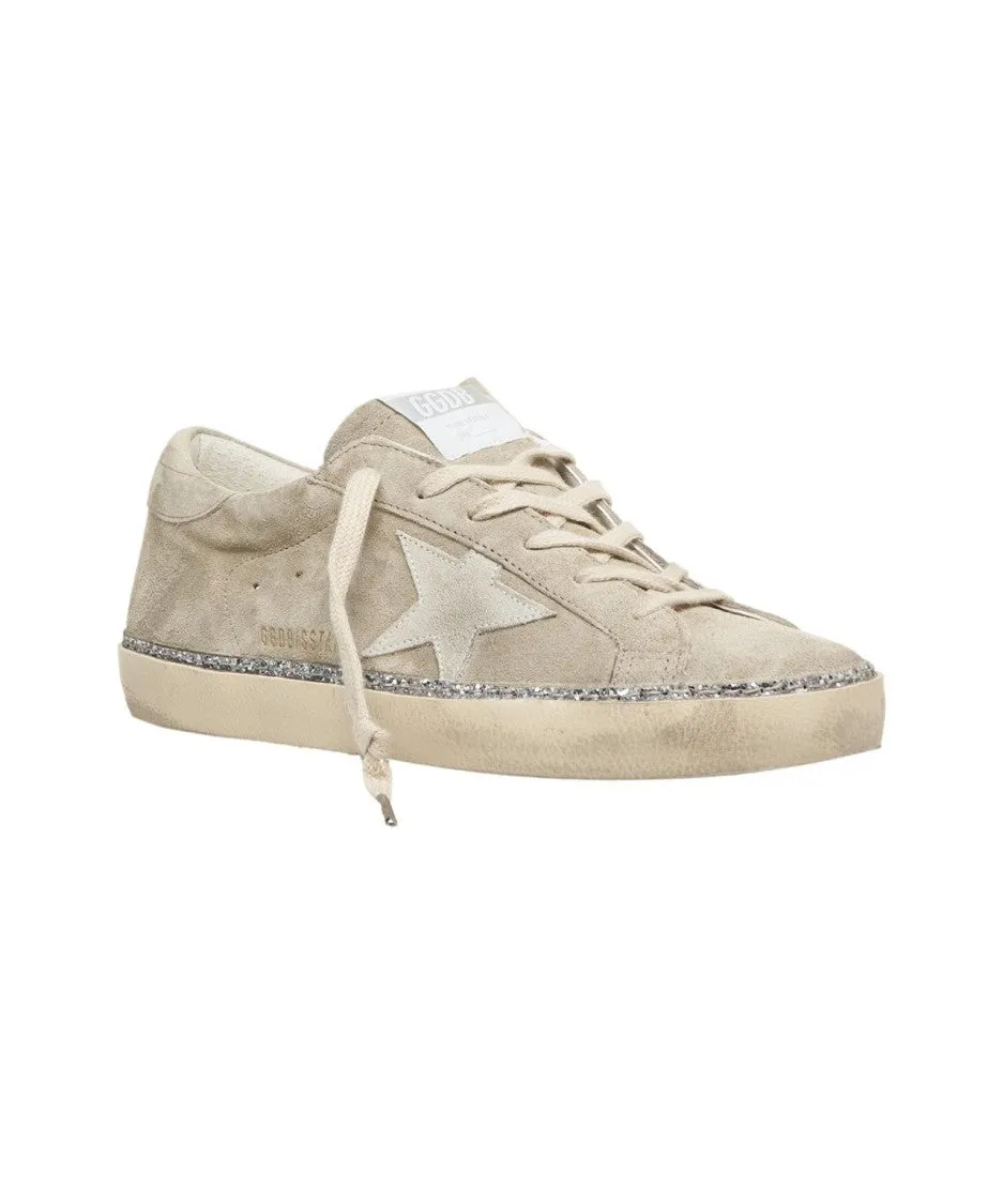 Distressed Suede Sneakers With Glitter Accents
