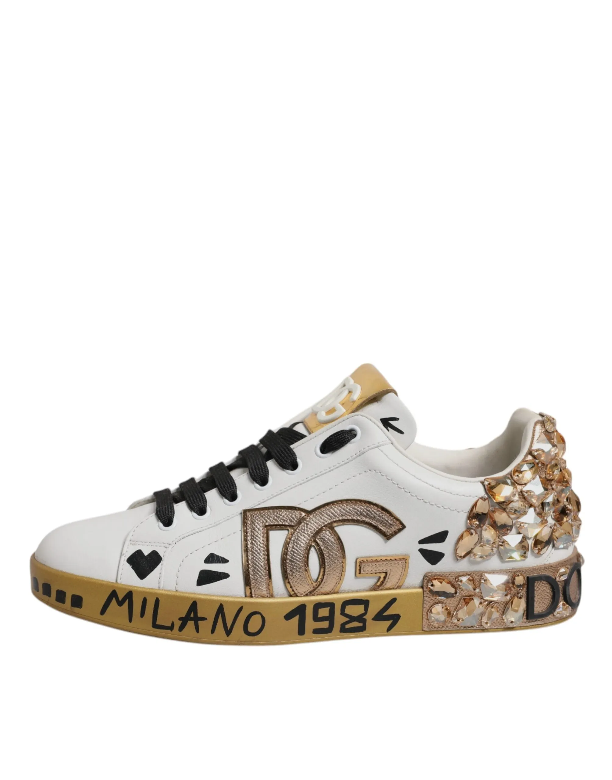 Dolce & Gabbana gold Crystal Logo Portofino SneakersMen's Shoes (Pre-Owned)
