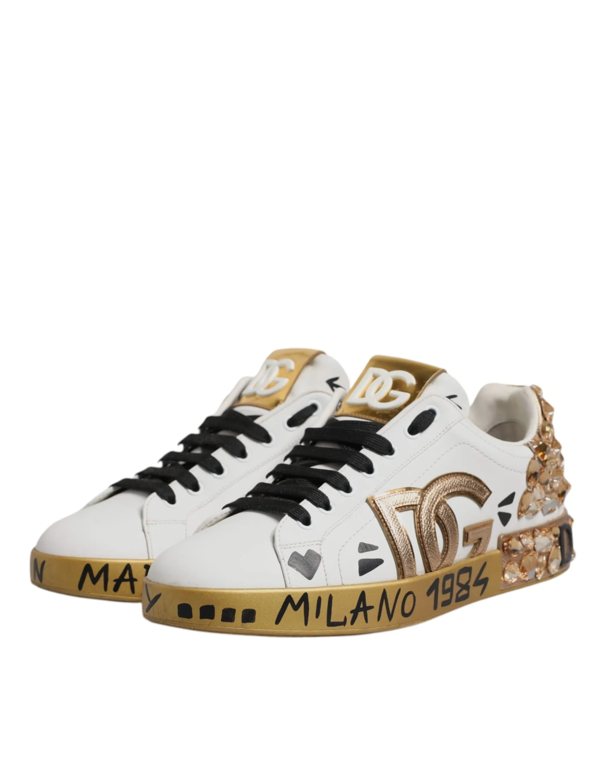 Dolce & Gabbana gold Crystal Logo Portofino SneakersMen's Shoes (Pre-Owned)