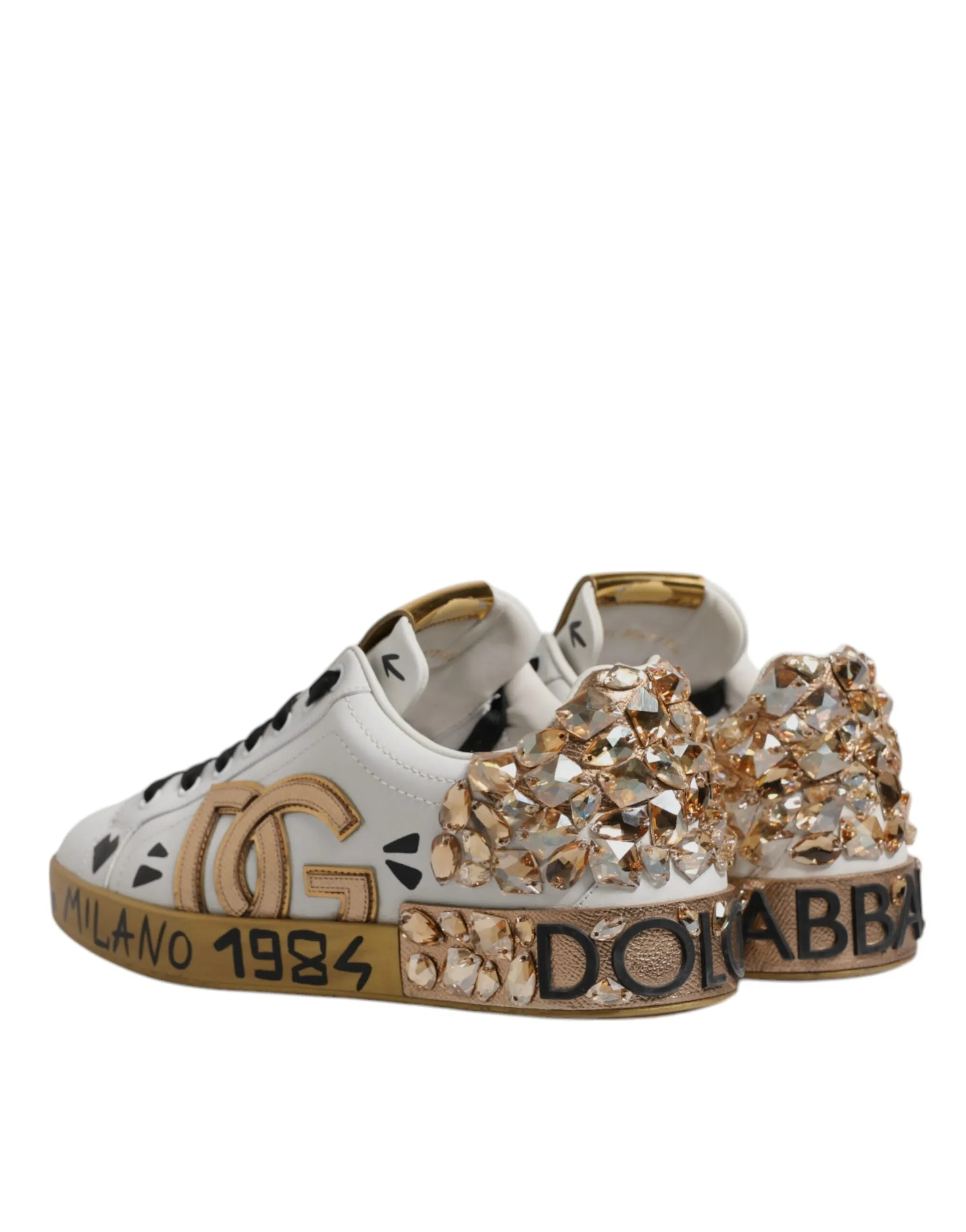 Dolce & Gabbana gold Crystal Logo Portofino SneakersMen's Shoes (Pre-Owned)