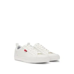 Faux-leather trainers with red logo flag