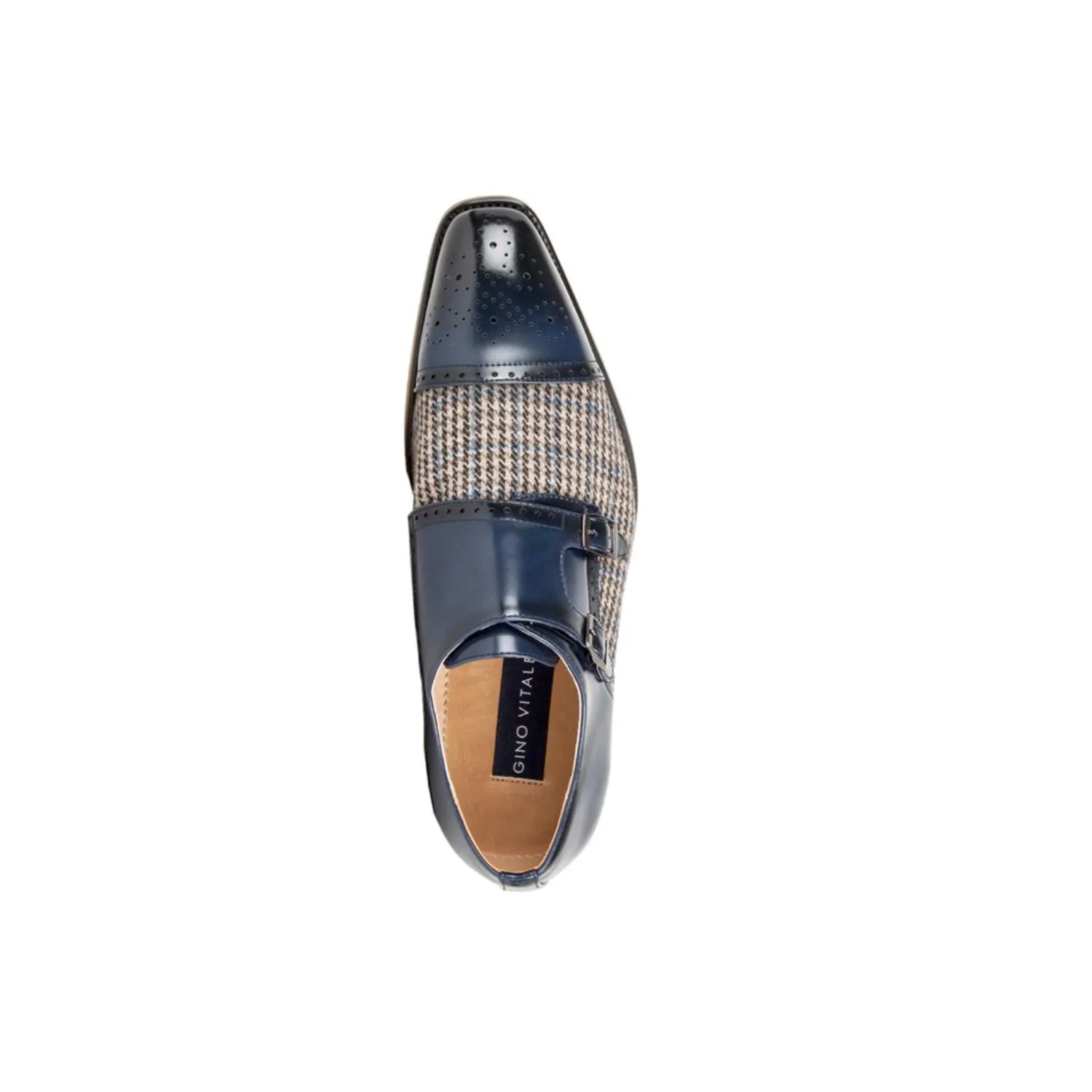 Gino Vitale Double Monk Strap Houndstooth Medallion Cap Toe Dress Shoes