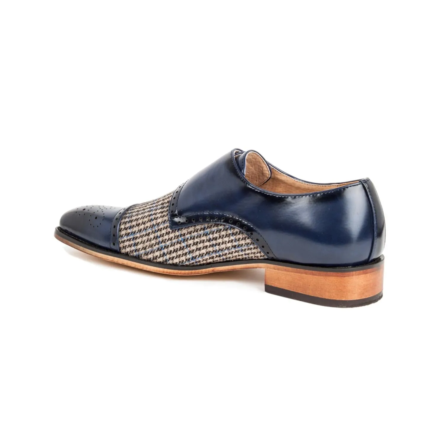 Gino Vitale Double Monk Strap Houndstooth Medallion Cap Toe Dress Shoes