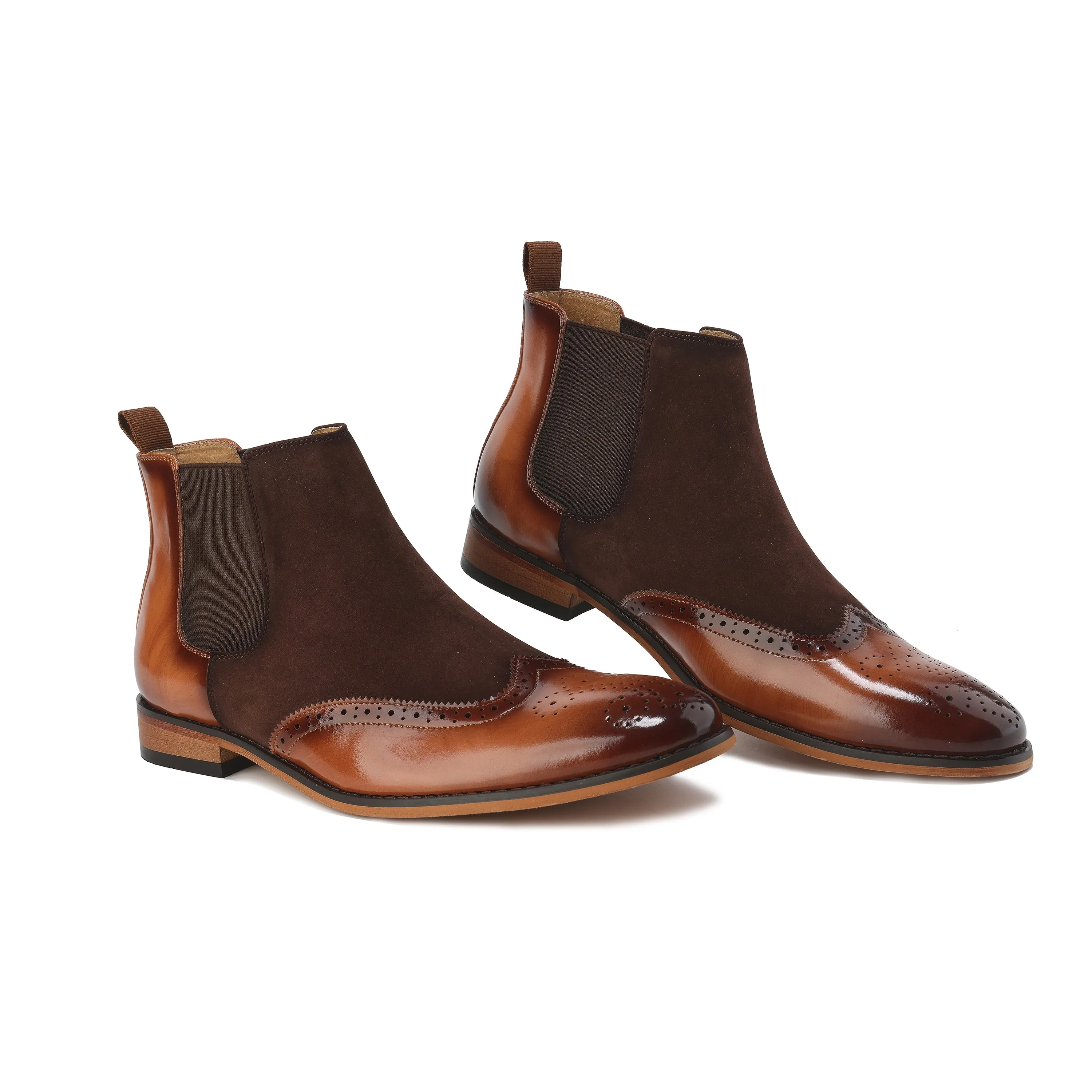 Gino Vitale Men's Wingtip Brogue Two-Tone Chelsea Boots  