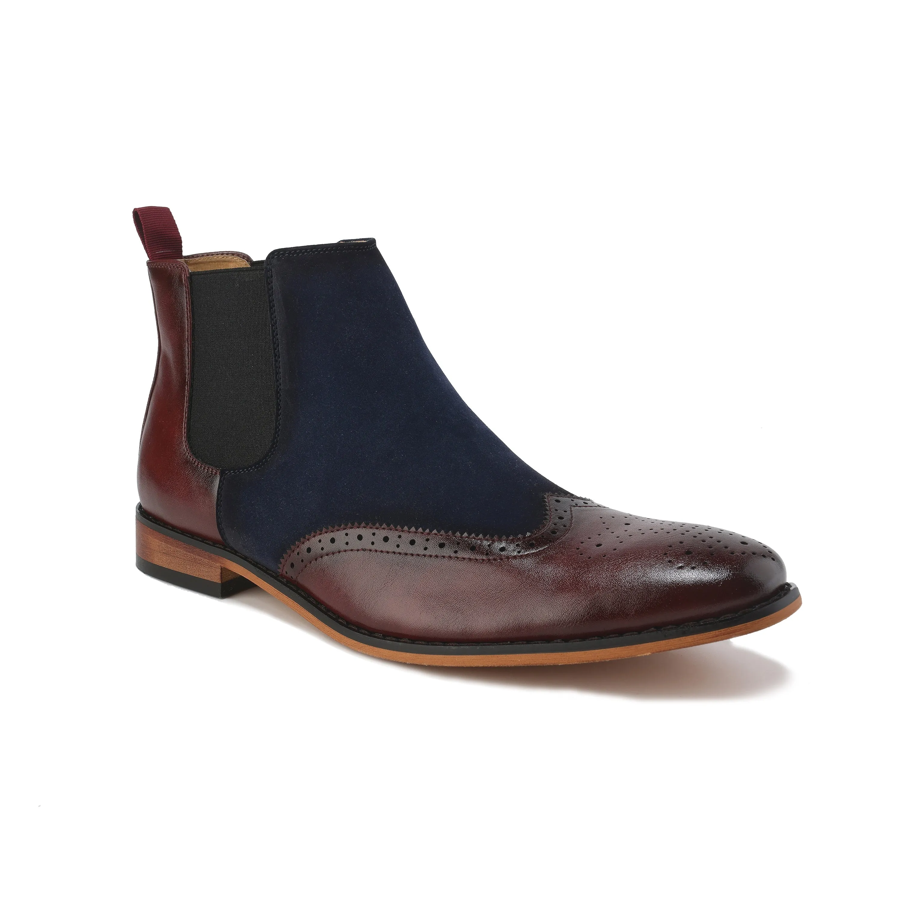 Gino Vitale Men's Wingtip Brogue Two-Tone Chelsea Boots  