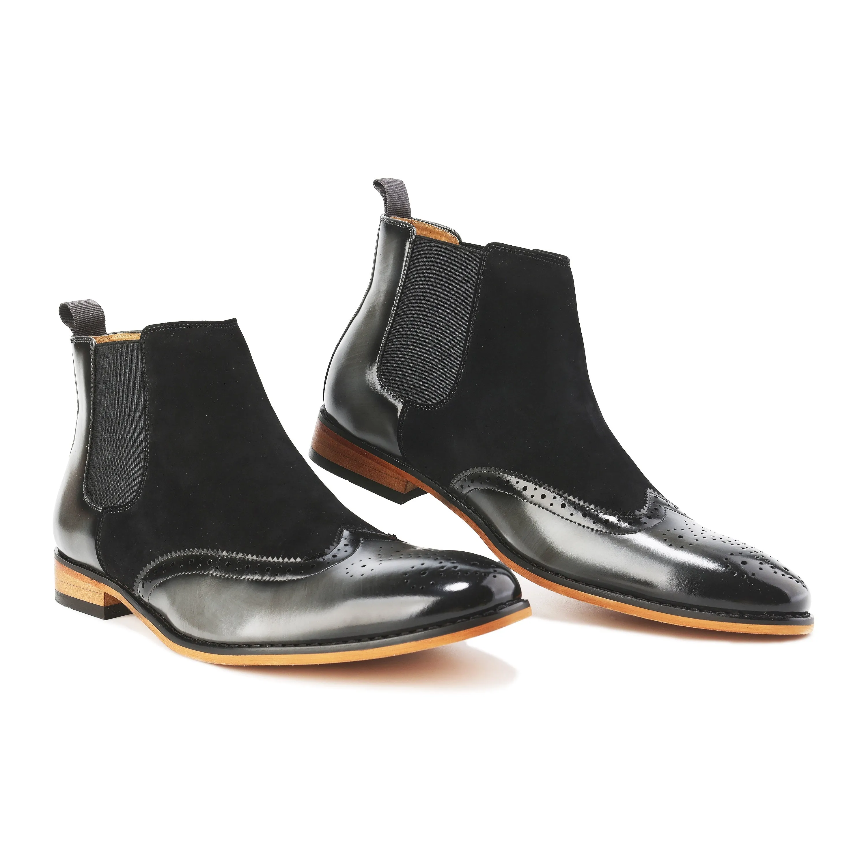 Gino Vitale Men's Wingtip Brogue Two-Tone Chelsea Boots  
