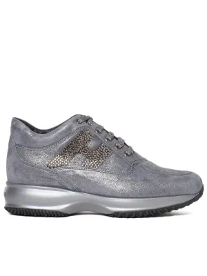 Grey Laminated Suede Interactive Sneakers