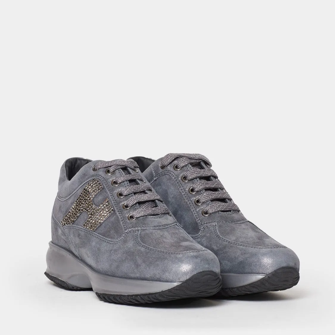 Grey Laminated Suede Interactive Sneakers