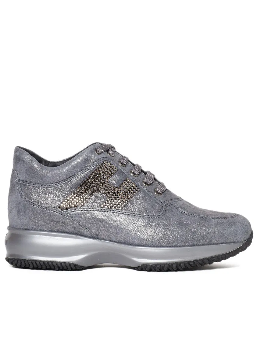 Grey Laminated Suede Interactive Sneakers