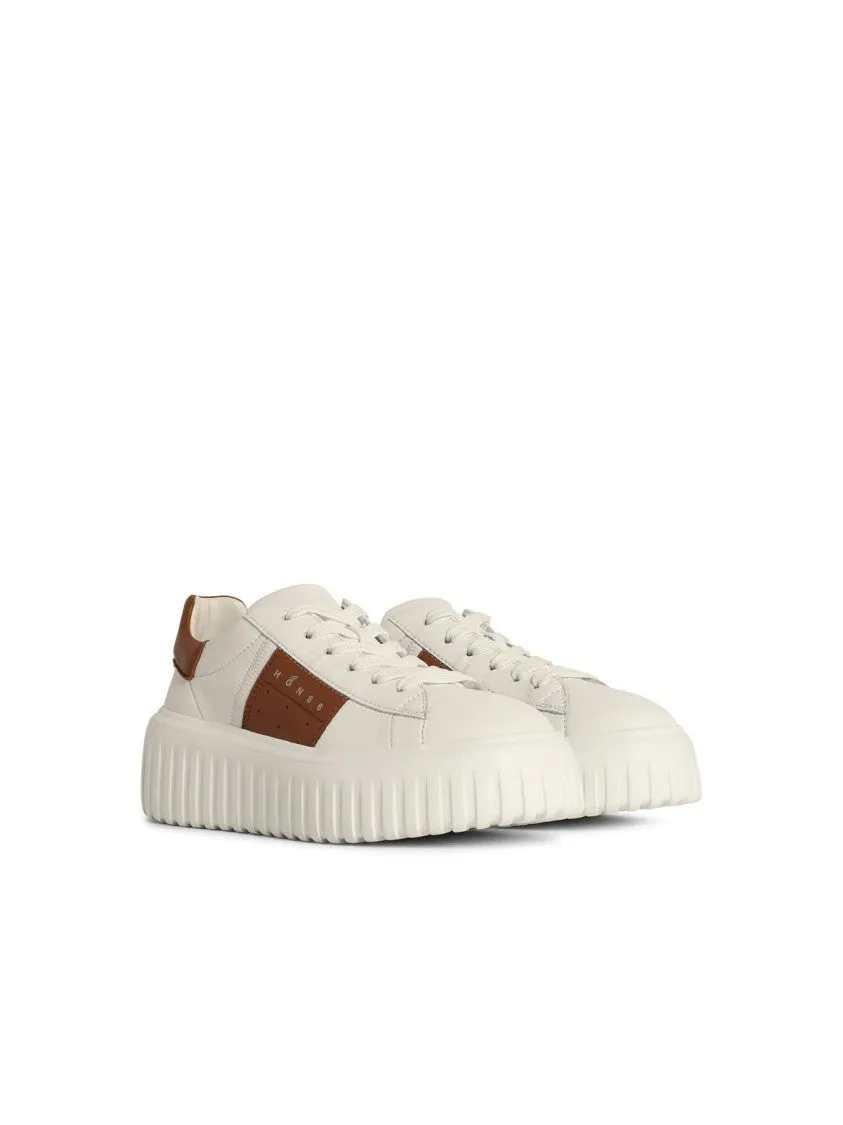 'H Stripes' Ivory Leather Sneakers