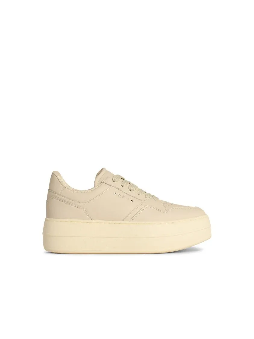 'H670' Ivory Leather Sneakers