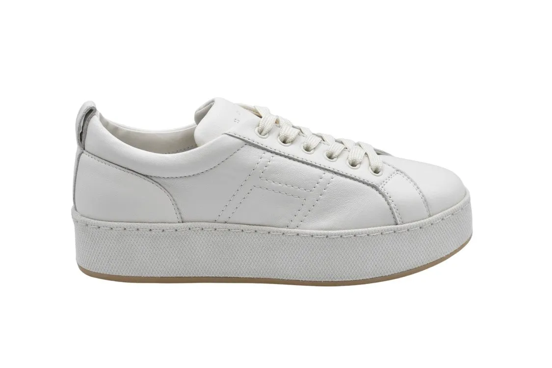 Ivory Laced Sneakers With Rounded Toe And Subtle Platform Sole