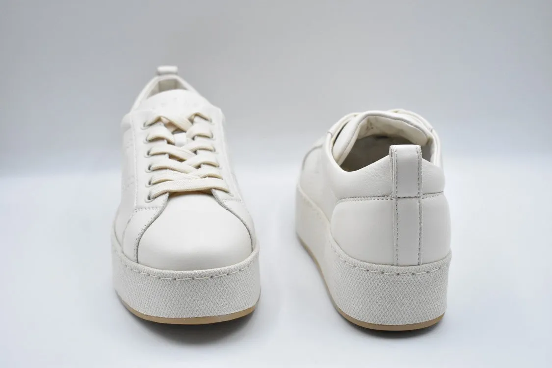 Ivory Laced Sneakers With Rounded Toe And Subtle Platform Sole