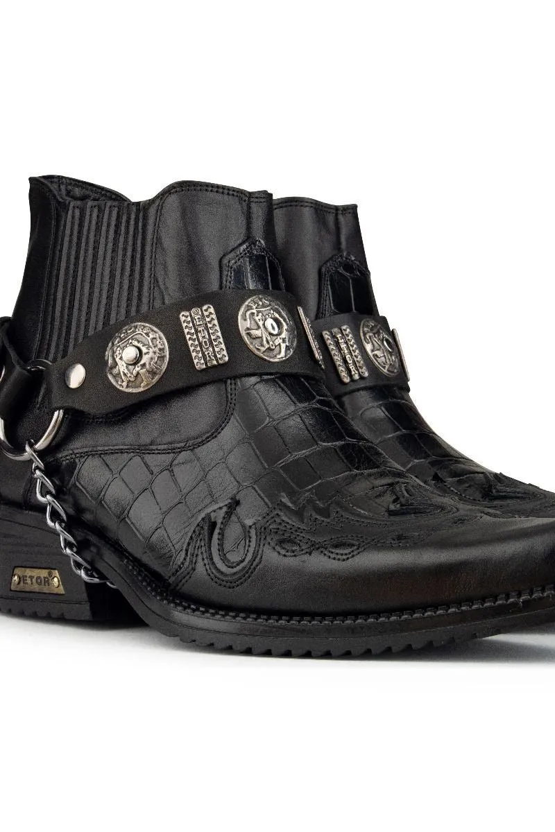Men's Black Leather Western Winklepicker Gothic Boots