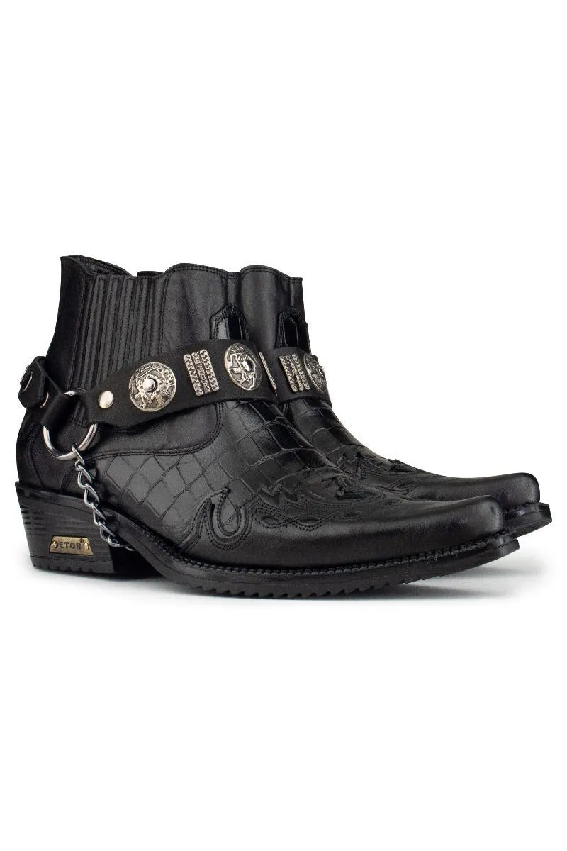 Men's Black Leather Western Winklepicker Gothic Boots