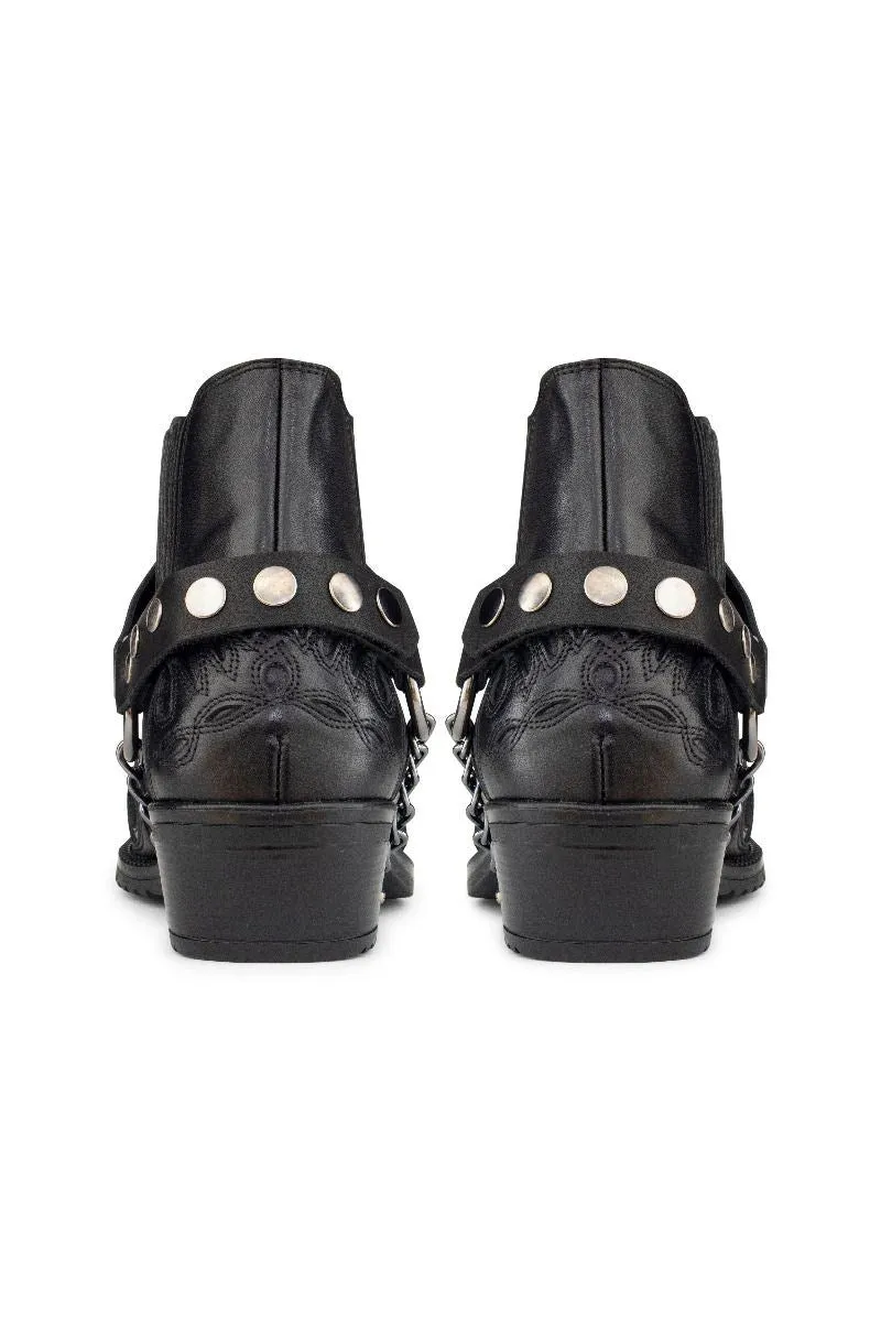 Men's Black Leather Western Winklepicker Gothic Boots