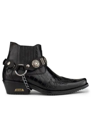 Men's Black Leather Western Winklepicker Gothic Boots