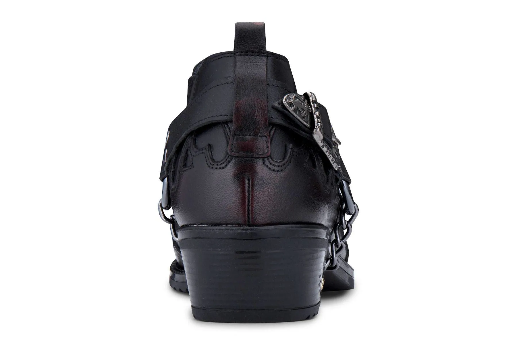 Men's Black Leather Winklepicker Studded Western Biker Shoes