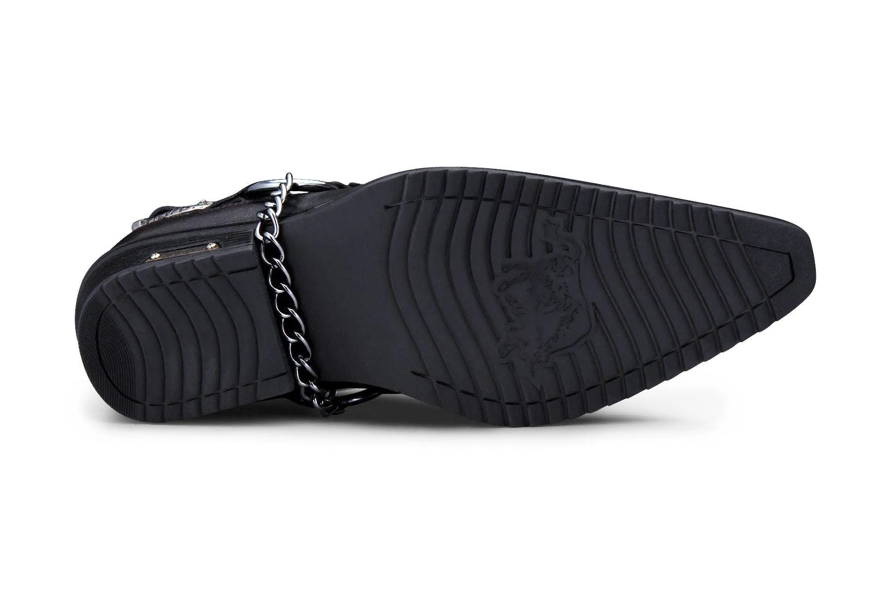 Men's Black Leather Winklepicker Studded Western Biker Shoes