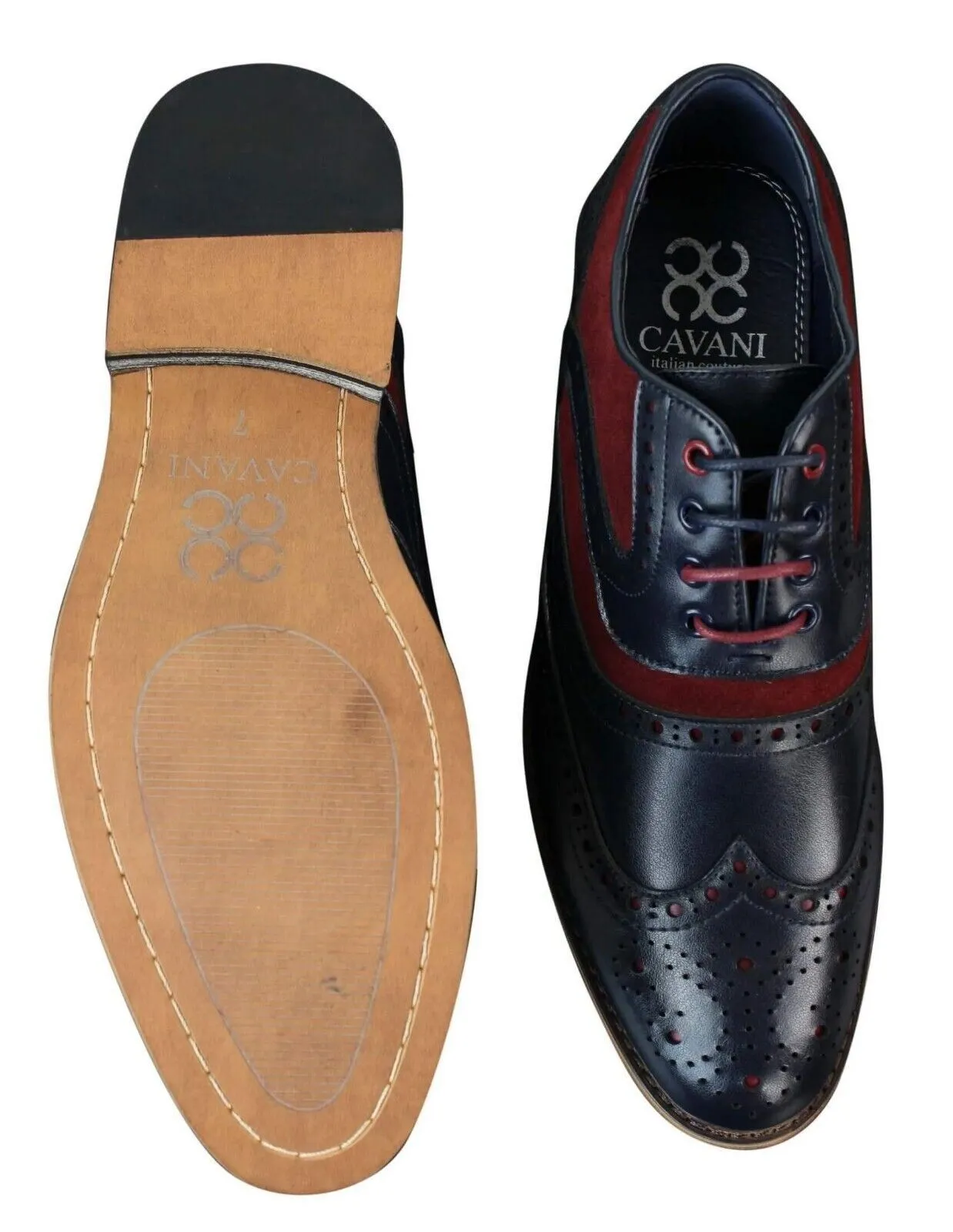 Mens Classic Burgundy Suede Oxford Brogue Shoes in Navy Leather