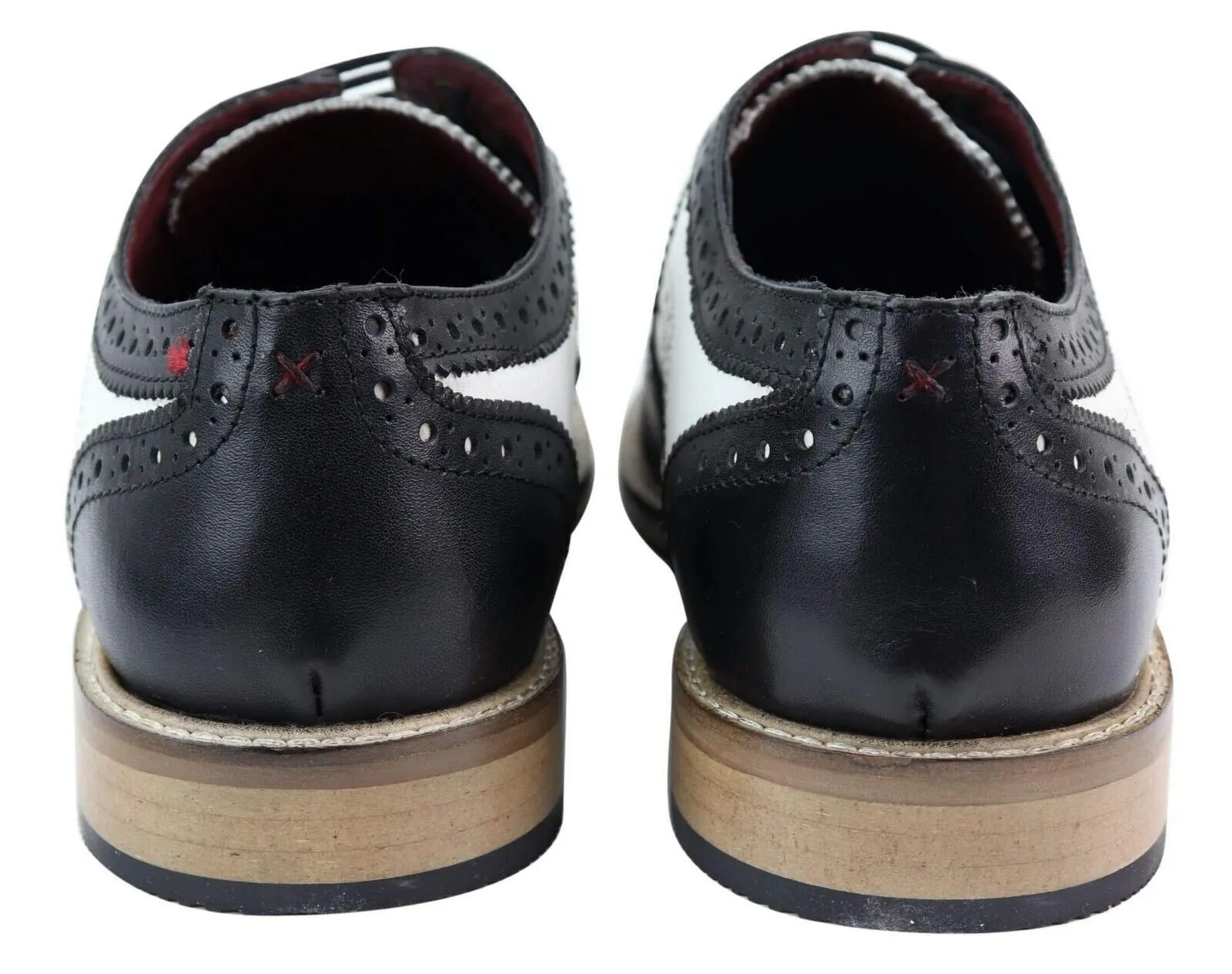 Mens Classic Oxford Brogue Gatsby Shoes in Black/White Leather