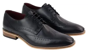 Mens Classic Oxford Brogue Shoes in Perforated Black Leather