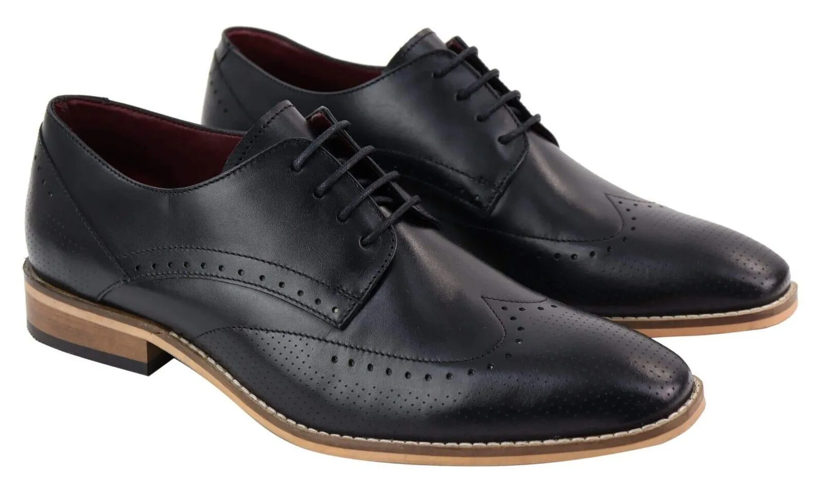 Mens Classic Oxford Brogue Shoes in Perforated Black Leather