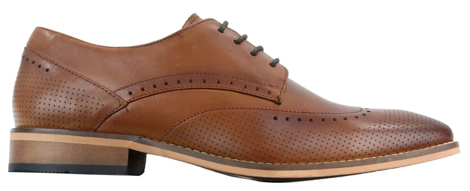 Mens Classic Oxford Brogue Shoes in Perforated Tan Leather