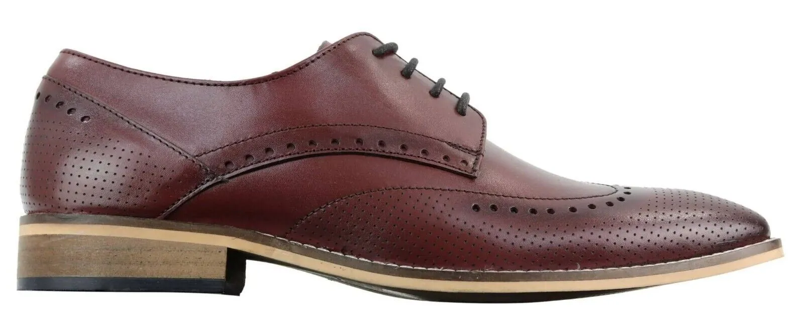 Mens Classic Oxford Brogue Shoes in Perforated Wine Leather