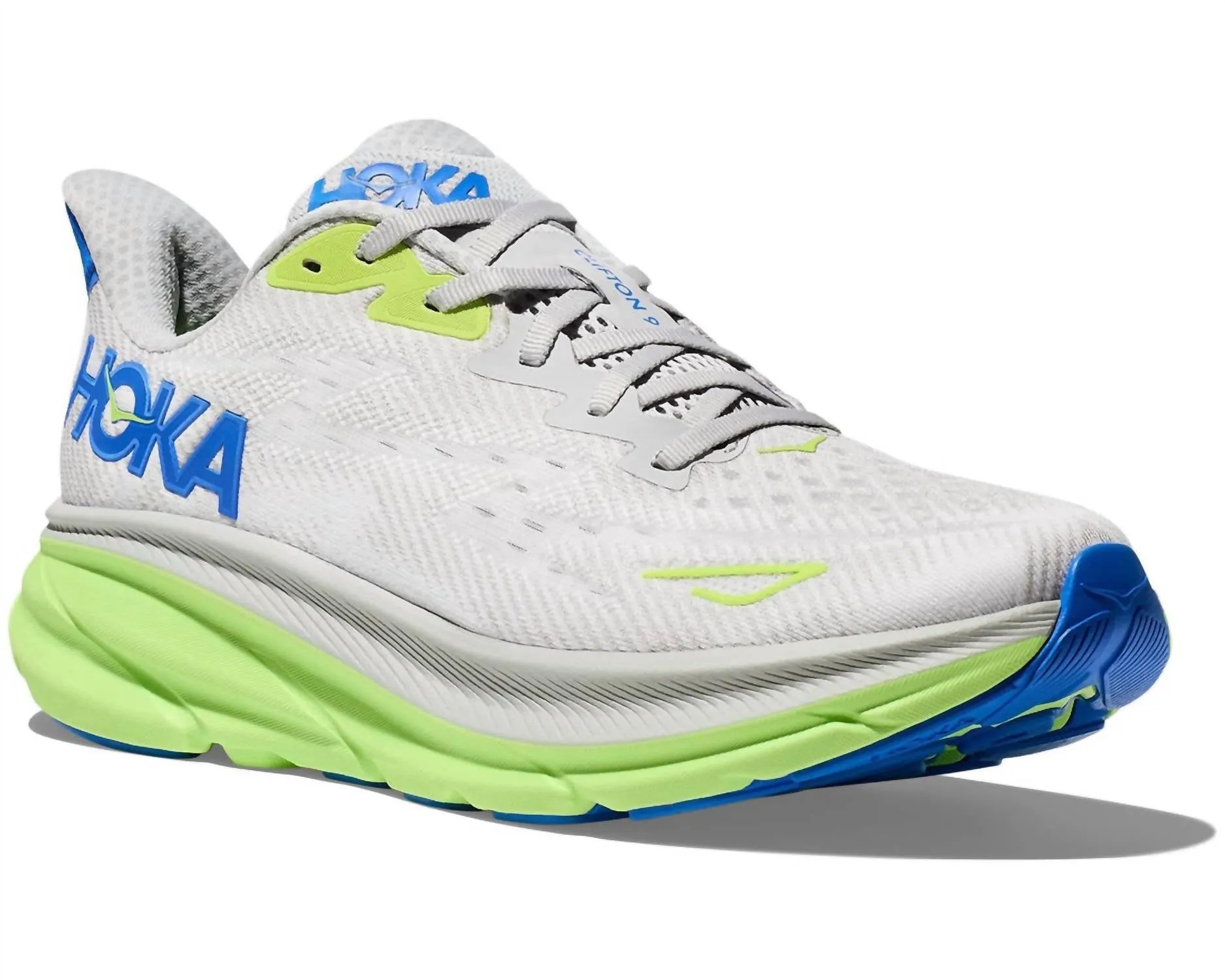 Men's Clifton 9 Running Shoes In Stardust/electric Cobalt