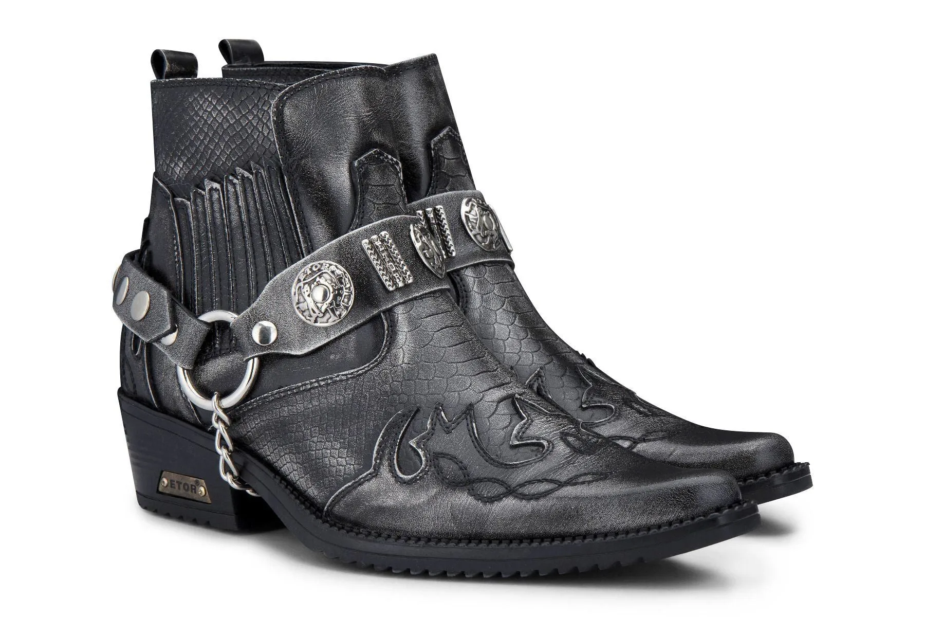 Mens Grey Snakeskin Winklepicker Cowboy Leather Ankle Boots