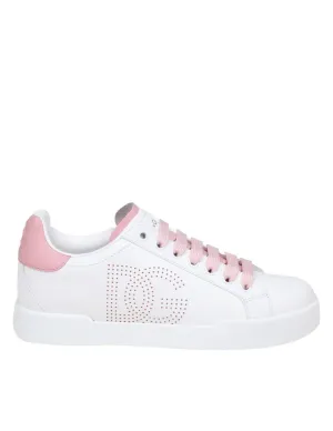 Portofino Light Sneakers In White And Pink Leather