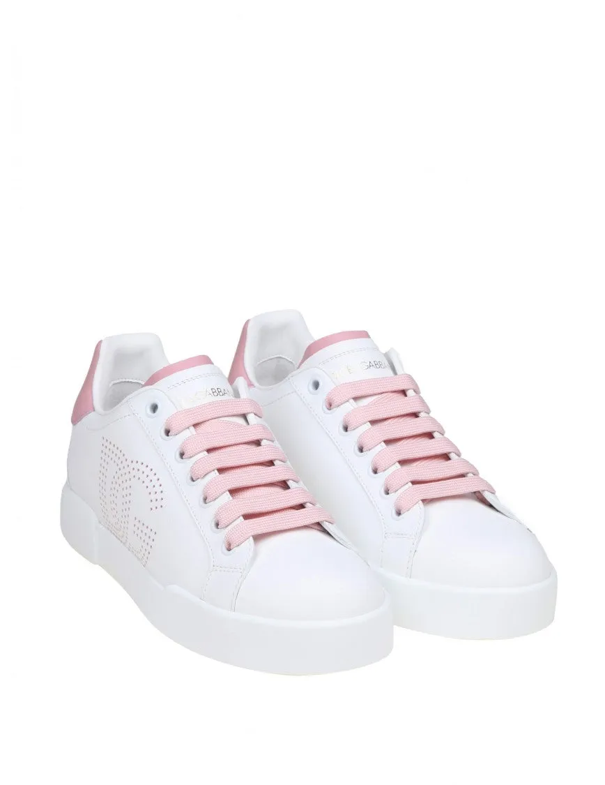 Portofino Light Sneakers In White And Pink Leather