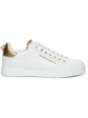 Portofino White Leather Sneakers With Metallic Inserts