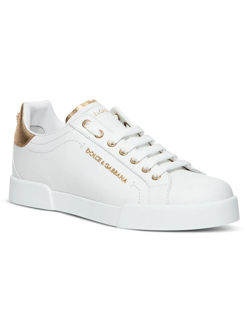 Portofino White Leather Sneakers With Metallic Inserts