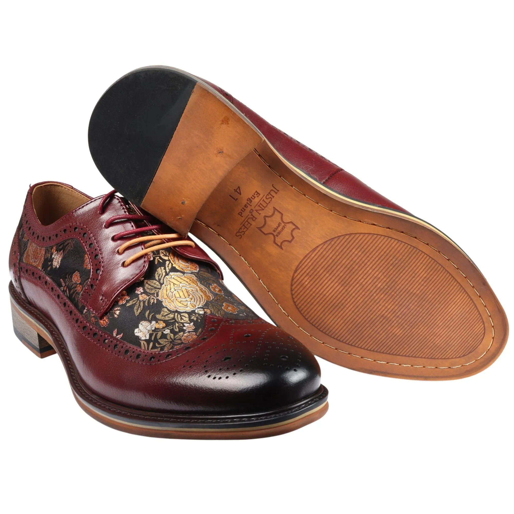 Ross Floral Print Leather Brogue Shoes