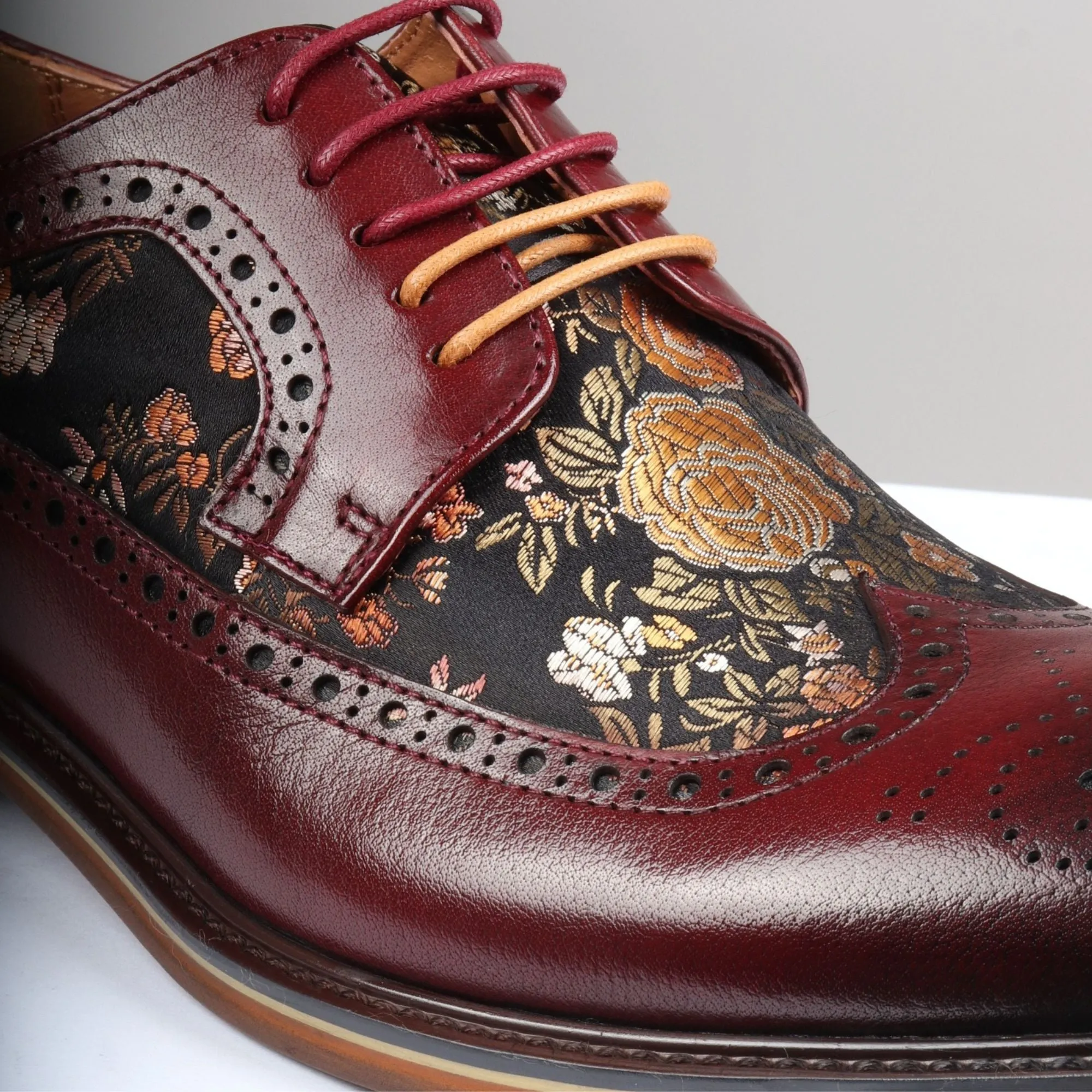 Ross Floral Print Leather Brogue Shoes