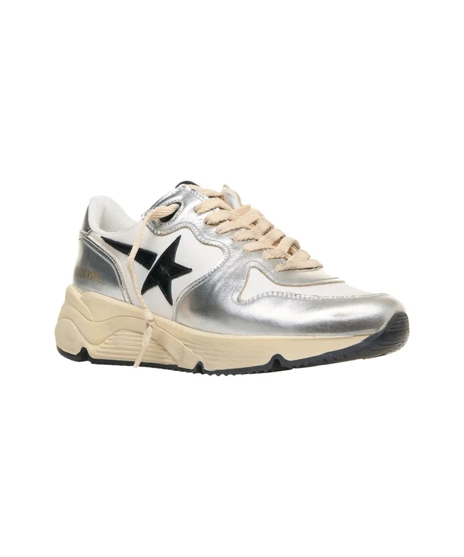 Silver Leather Sneakers With Elevated Sole