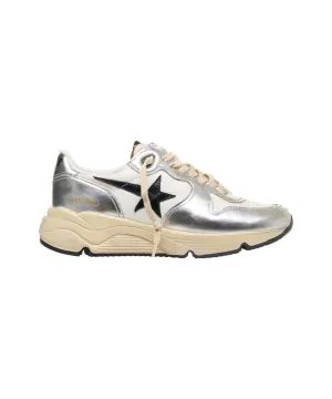 Silver Leather Sneakers With Elevated Sole